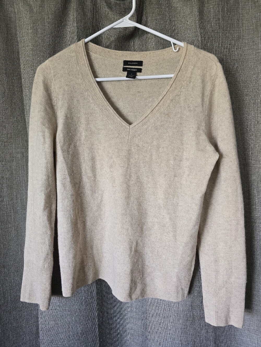 Halogen 100% Cashmere V Neck Sweater Tan Size S